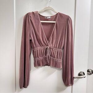 Zara Mauve V-Neck Blouse with Cinched Waist
